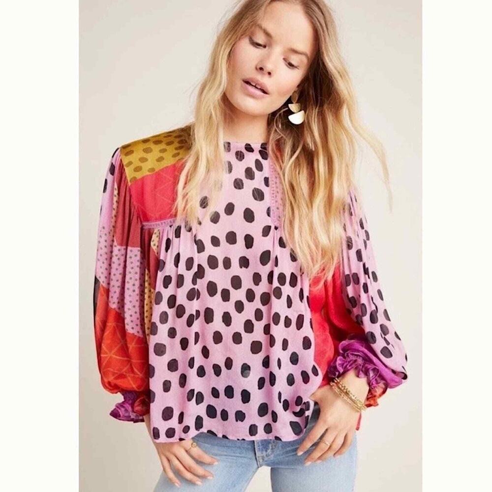 Anthropologie Bl-nk Miranda Peasant Blouse multi pattern size small - Picture 2 of 6